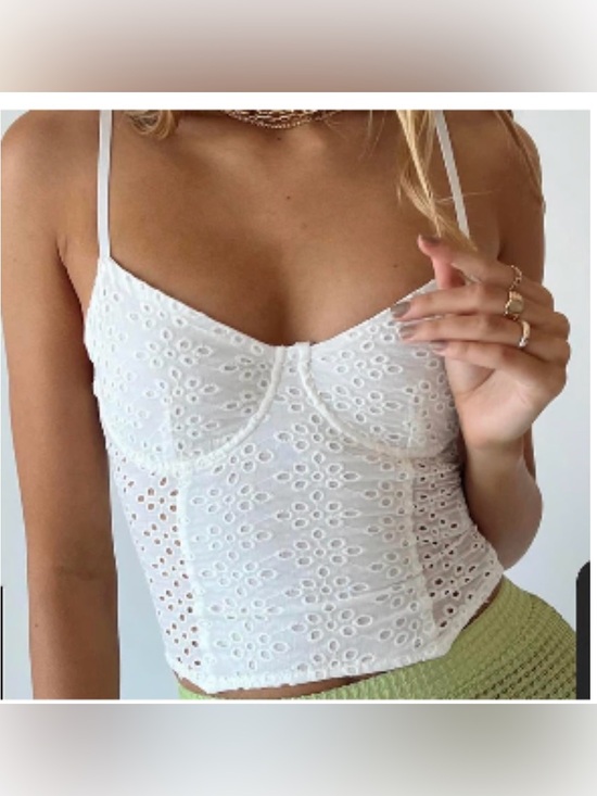 Princess Polly Tops - Princess Polly White Eyelet Bustier Camisole